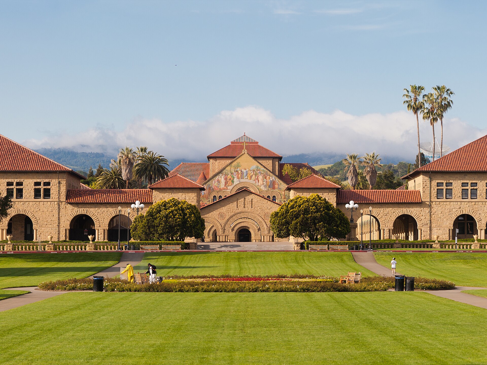 Stanford Main Quad and Memorial Church viewed from the Oval